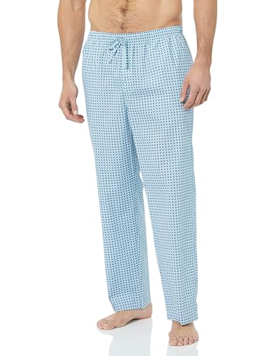 Amazon Essentials Herren Gewebte Straight-Fit Pyjamahose Mit Taschen, Blau Geometrisches Muster, XL von Amazon Essentials