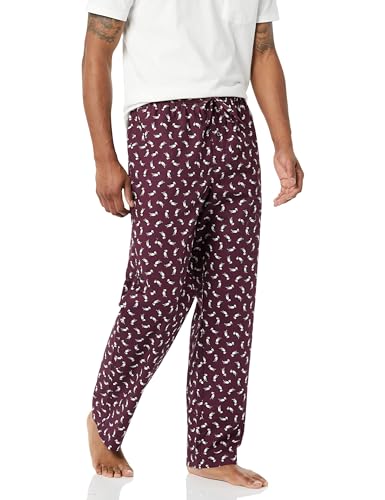 Amazon Essentials Herren Gewebte Pyjamahose, Gerade Geschnitten, Burgunderrot Papageientaucher, XL von Amazon Essentials
