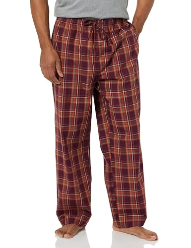 Amazon Essentials Herren Gewebte Straight-Fit Pyjamahose Mit Taschen, Burgunderrot Rostfarben Plaid Mischen, L von Amazon Essentials