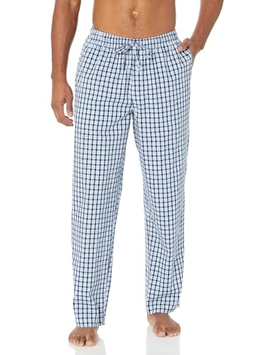 Amazon Essentials Herren Gewebte Pyjamahose, Gerade Geschnitten, Hellblau Weiß Karo, M von Amazon Essentials