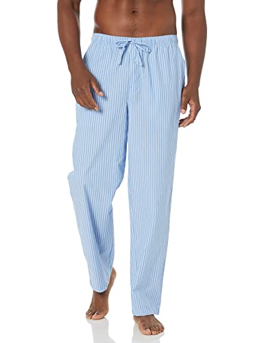 Amazon Essentials Herren Gewebte Straight-Fit Pyjamahose Mit Taschen, Hellblau Streifen, S von Amazon Essentials