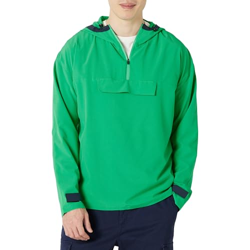 Amazon Essentials Herren Gewebte Colorblock Stretchjacke Mit Viertelreißverschluss Und Kapuze, Grün, XL von Amazon Essentials