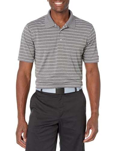 Amazon Essentials Herren Schnell trocknendes Golf-Polohemd mit normaler Passform (erhältlich in Big & Tall), Mittelgrau Meliert Weiß Streifen, L von Amazon Essentials