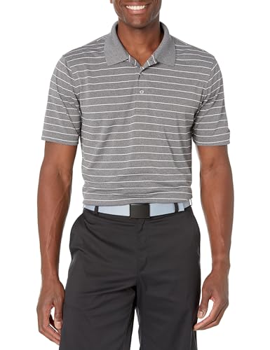 Amazon Essentials Herren Schnell trocknendes Golf-Polohemd mit normaler Passform (erhältlich in Big & Tall), Mittelgrau Meliert Weiß Streifen, XXL von Amazon Essentials