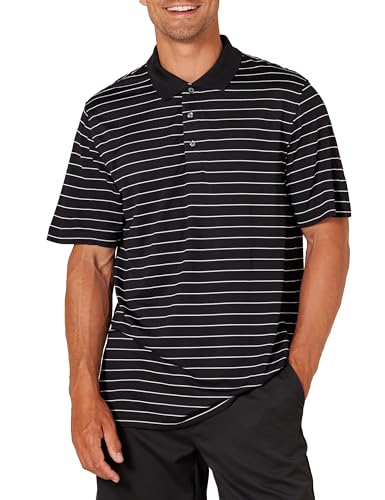 Amazon Essentials Herren Schnell trocknendes Golf-Polohemd mit normaler Passform (erhältlich in Big & Tall), Schwarz Weiß Nadelstreifen, S von Amazon Essentials