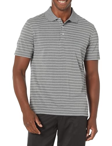 Amazon Essentials Herren Golf-Poloshirt, Schnell Trocknend, Schmale Passform, Mittelgrau Meliert Streifen, S von Amazon Essentials
