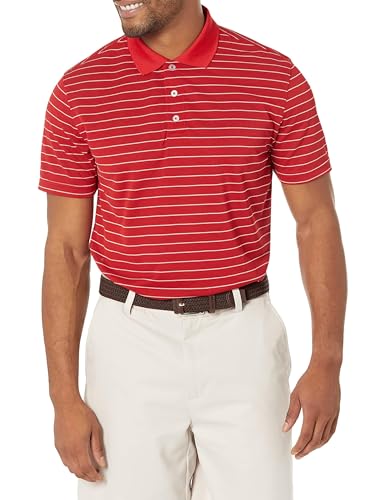 Amazon Essentials Herren Golf-Poloshirt, Schnell Trocknend, Schmale Passform, Rot Weiß Streifen, L von Amazon Essentials