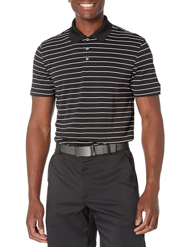 Amazon Essentials Herren Golf-Poloshirt, Schnell Trocknend, Schmale Passform, Schwarz Streifen, S von Amazon Essentials