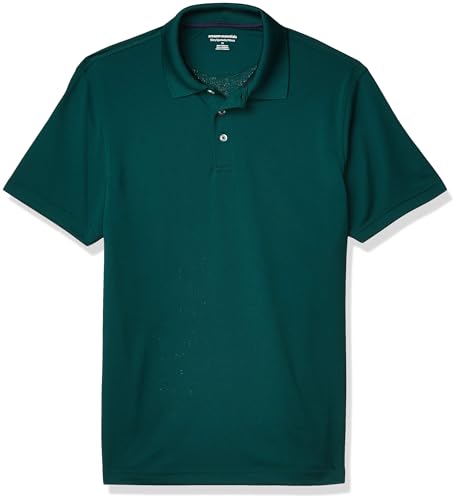 Amazon Essentials Herren Golf-Poloshirt, Schnell Trocknend, Schmale Passform, Tannengrün, S von Amazon Essentials