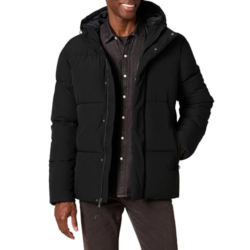 Amazon Essentials Herren Halblange Daunenjacke mit Kapuze aus recyceltem Polyester (in Big und Tall erhältlich), Schwarz, XL von Amazon Essentials