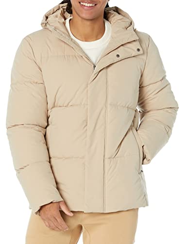 Amazon Essentials Herren Halblange Daunenjacke mit Kapuze aus recyceltem Polyester (in Big und Tall erhältlich), Bräunen, S von Amazon Essentials