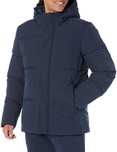 Amazon Essentials Herren Halblange Daunenjacke mit Kapuze aus recyceltem Polyester (in Big und Tall erhältlich), Marineblau, L von Amazon Essentials