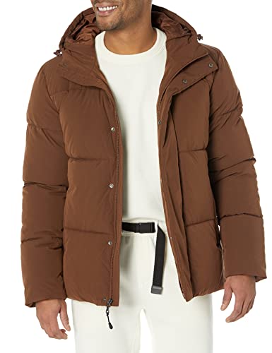 Amazon Essentials Herren Halblange Daunenjacke mit Kapuze aus recyceltem Polyester (in Big und Tall erhältlich), Tiefbraun, L von Amazon Essentials