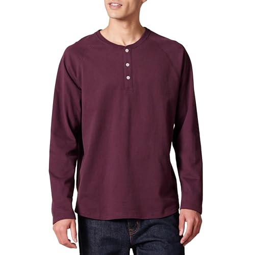 Amazon Essentials Herren Henley-Shirt mit langen Ärmeln und normaler Passform (erhältlich in Übergrößen), Burgunderrot, XS von Amazon Essentials
