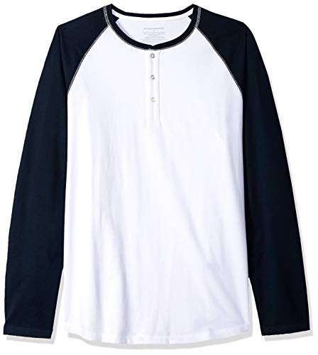 Amazon Essentials Herren Henley-Shirt mit Langen Ärmeln und normaler Passform (erhältlich in Big & Tall), Marineblau Weiß, XXL von Amazon Essentials