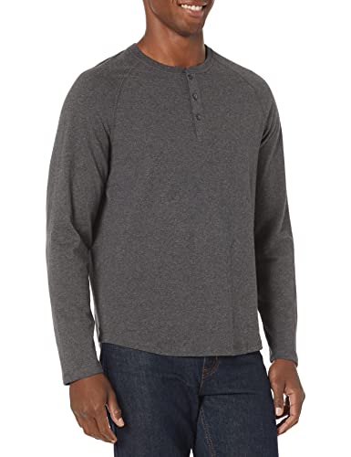 Amazon Essentials Herren Henley-Shirt mit Langen Ärmeln und normaler Passform (erhältlich in Übergrößen), Dunkelgrau Meliert, 6XL Große Größen Tall von Amazon Essentials