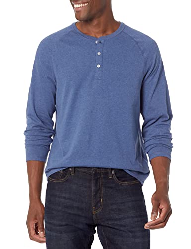 Amazon Essentials Herren Henley-Shirt mit langen Ärmeln und normaler Passform (erhältlich in Übergrößen), Blau Heide, XS von Amazon Essentials