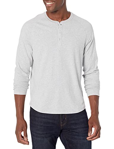 Amazon Essentials Herren Henley-Shirt mit langen Ärmeln und normaler Passform (erhältlich in Übergrößen), Hellgrau Meliert, XS von Amazon Essentials