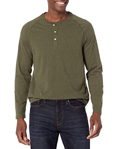 Amazon Essentials Herren Henley-Shirt mit langen Ärmeln und normaler Passform (erhältlich in Übergrößen), Olivenheide, M von Amazon Essentials