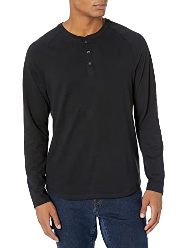 Amazon Essentials Herren Henley-Shirt mit langen Ärmeln und normaler Passform (erhältlich in Übergrößen), Schwarz, L von Amazon Essentials