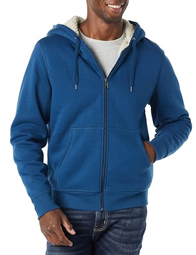 Amazon Essentials Herren Hoodie mit Sherpa-Futter und durchgehendem Reißverschluss, Dunkelblau, S von Amazon Essentials