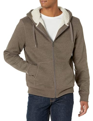 Amazon Essentials Herren Hoodie mit Sherpa-Futter und durchgehendem Reißverschluss, Dunkelbraun, M von Amazon Essentials