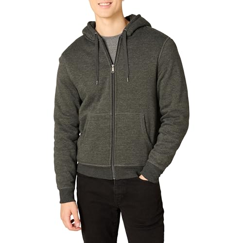 Amazon Essentials Herren Hoodie mit Sherpa-Futter und durchgehendem Reißverschluss, Dunkelgrau Meliert, XXL von Amazon Essentials