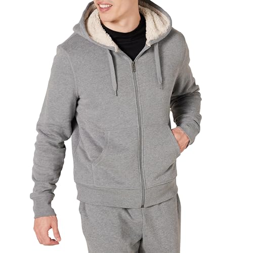 Amazon Essentials Herren Hoodie mit Sherpa-Futter und durchgehendem Reißverschluss, Hellgrau Meliert, L von Amazon Essentials