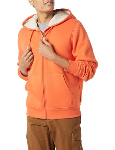 Amazon Essentials Herren Hoodie mit Sherpa-Futter und durchgehendem Reißverschluss, Orange, XS von Amazon Essentials