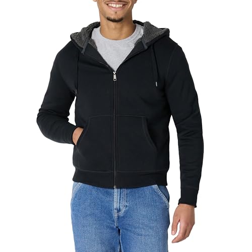 Amazon Essentials Herren Hoodie mit Sherpa-Futter und durchgehendem Reißverschluss, Verwaschenes Schwarz, XS von Amazon Essentials