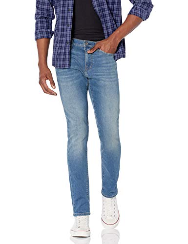 Amazon Essentials Herren Jeans, Komfortabler Stretch, Skinny-Fit-Passform (Früher Goodthreads), Hellblau in Used-Optik, 33W / 29L von Amazon Essentials