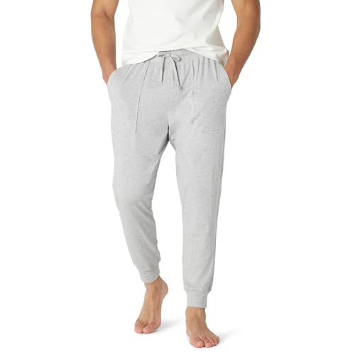 Amazon Essentials Herren Jogging-/Pyjamahose Aus Gestricktem Baumwollmischgewebe, Mittelgrau Meliert, L von Amazon Essentials