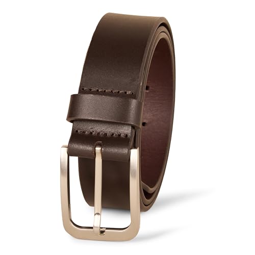 Amazon Essentials Herren Klassischer Jeans-Ledergürtel, Braun, 90 von Amazon Essentials