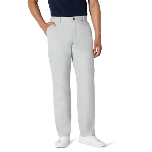 Amazon Essentials Herren Knitterfreie Flatfront-Chinohose in klassischer Passform (erhältlich in Übergröße), Grau, 38W / 29L von Amazon Essentials