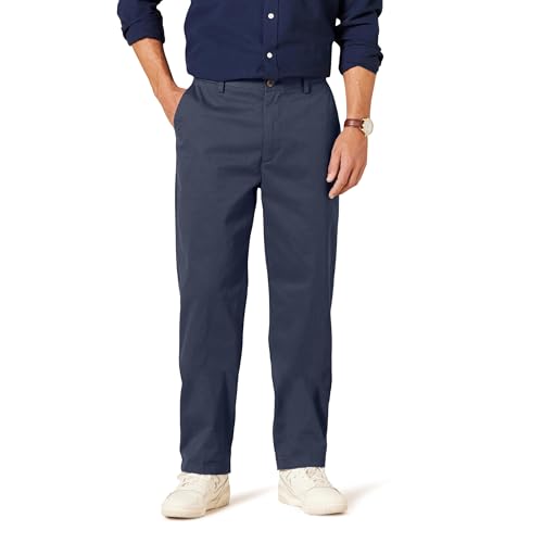 Amazon Essentials Herren Knitterfreie Flatfront-Chinohose in klassischer Passform (erhältlich in Übergröße), Marineblau, 36W / 32L von Amazon Essentials