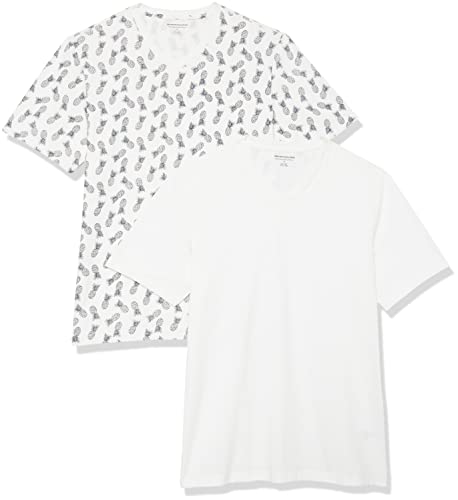 Amazon Essentials Herren Kurzärmelige T-Shirts mit V-Ausschnitt, 2er-Pack, Ananasaufdruck/Weiß, L von Amazon Essentials