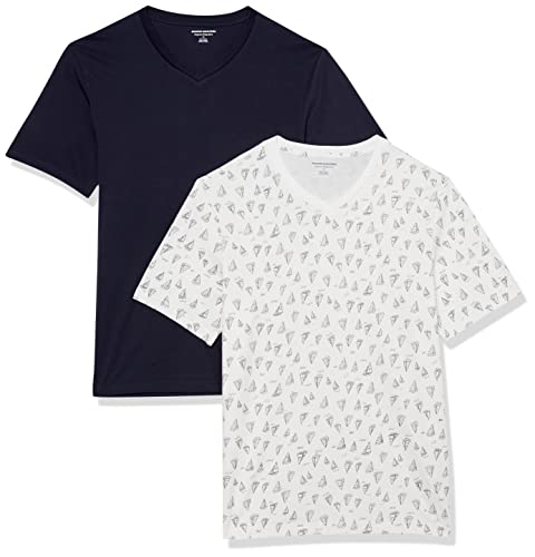 Amazon Essentials Herren Kurzärmelige T-Shirts mit V-Ausschnitt, 2er-Pack, Bootsmuster/Marineblau, S Amazon Essentials Herren Kurzärmelige T-Shirts mit V-Ausschnitt, 2er-Pack, Bootsmuster/Marineblau, S von Amazon Essentials