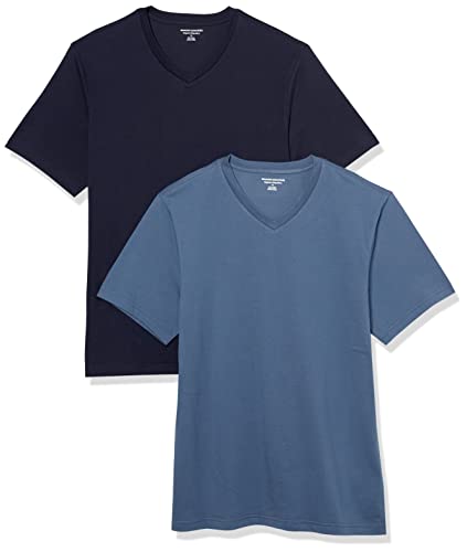 Amazon Essentials Herren Kurzärmelige T-Shirts mit V-Ausschnitt, 2er-Pack, Dunkelblau/Marineblau, S von Amazon Essentials