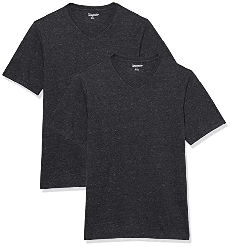 Amazon Essentials Herren Kurzärmelige T-Shirts mit V-Ausschnitt, 2er-Pack, Kohlegrau Meliert, L von Amazon Essentials