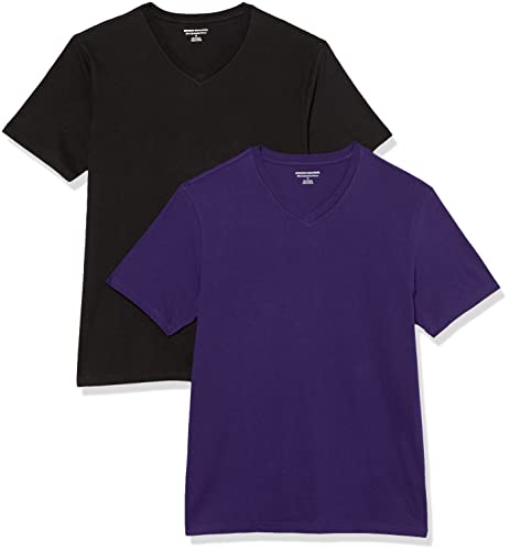 Amazon Essentials Herren Kurzärmelige T-Shirts mit V-Ausschnitt, 2er-Pack, Schwarz/Dunkelpurpur, S von Amazon Essentials