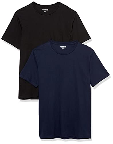 Amazon Essentials Herren Kurzärmelige T-Shirts mit V-Ausschnitt, 2er-Pack, Schwarz/Marineblau, L von Amazon Essentials
