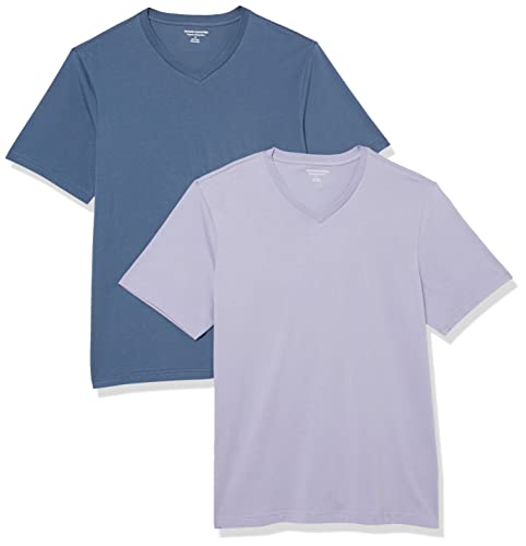 Amazon Essentials Herren Kurzärmelige T-Shirts mit V-Ausschnitt, 2er-Pack, Verwaschenes Blau/Lavendel, S von Amazon Essentials