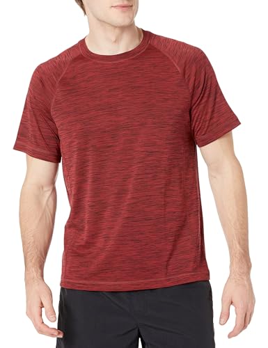 Amazon Essentials Herren Kurzärmeliges, Schnell Trocknendes Bade-T-Shirt, Rot Meliert, L von Amazon Essentials