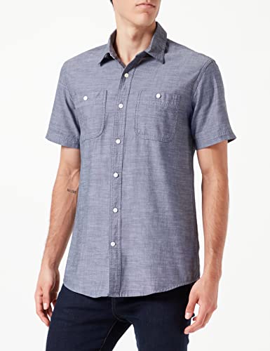 Amazon Essentials Herren Chambray-Hemd mit kurzen Ärmeln in normaler Passform, Grau, XXL von Amazon Essentials