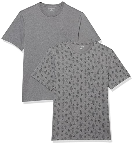 Amazon Essentials Herren Kurzärmeliges T-Shirt mit Rollkragen und Tasche, Schmale Passform, 2er-Pack, Grau Meliert Kaktus, XS von Amazon Essentials