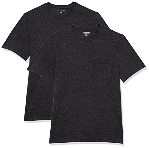 Amazon Essentials Herren Kurzärmeliges T-Shirt mit Rollkragen und Tasche, Schmale Passform, 2er-Pack, Kohlegrau Meliert, S von Amazon Essentials