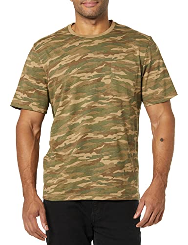 Amazon Essentials Herren Kurzärmeliges T-Shirt mit Rollkragen und Tasche, Schmale Passform, 2er-Pack, Schwarz/Military Muster, L von Amazon Essentials