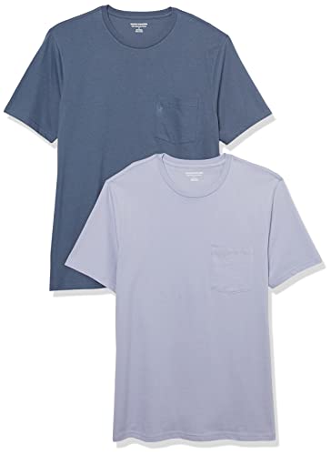 Amazon Essentials Herren Kurzärmeliges T-Shirt mit Rollkragen und Tasche, Schmale Passform, 2er-Pack, Verwaschenes Blau/Lavendel, XS von Amazon Essentials