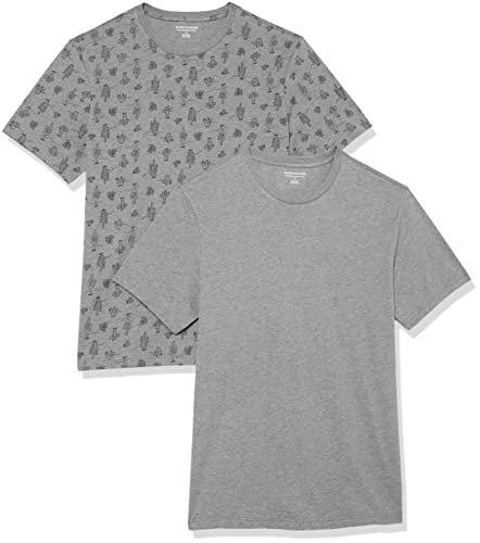 Amazon Essentials Herren Kurzärmeliges T-Shirt mit Rundhalsausschnitt, Schmale Passform, 2er-Pack, Grau Kaktus/Heide, S von Amazon Essentials