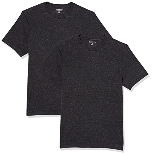 Amazon Essentials Herren Kurzärmeliges T-Shirt mit Rundhalsausschnitt, Schmale Passform, 2er-Pack, Dunkelgrau Meliert, XS von Amazon Essentials